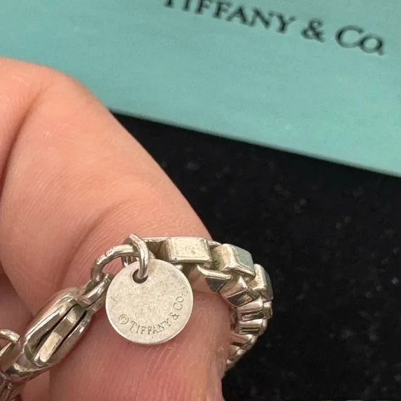2000s Tiffany and Co Sterling Silver Venetian Box Chain Link Necklace 18 Chain